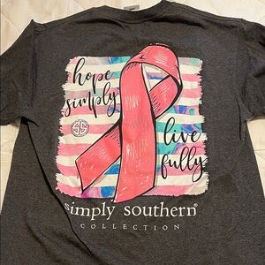 Simply Southern Charcoal Long Sleeve Tee with Pink Ribbon
